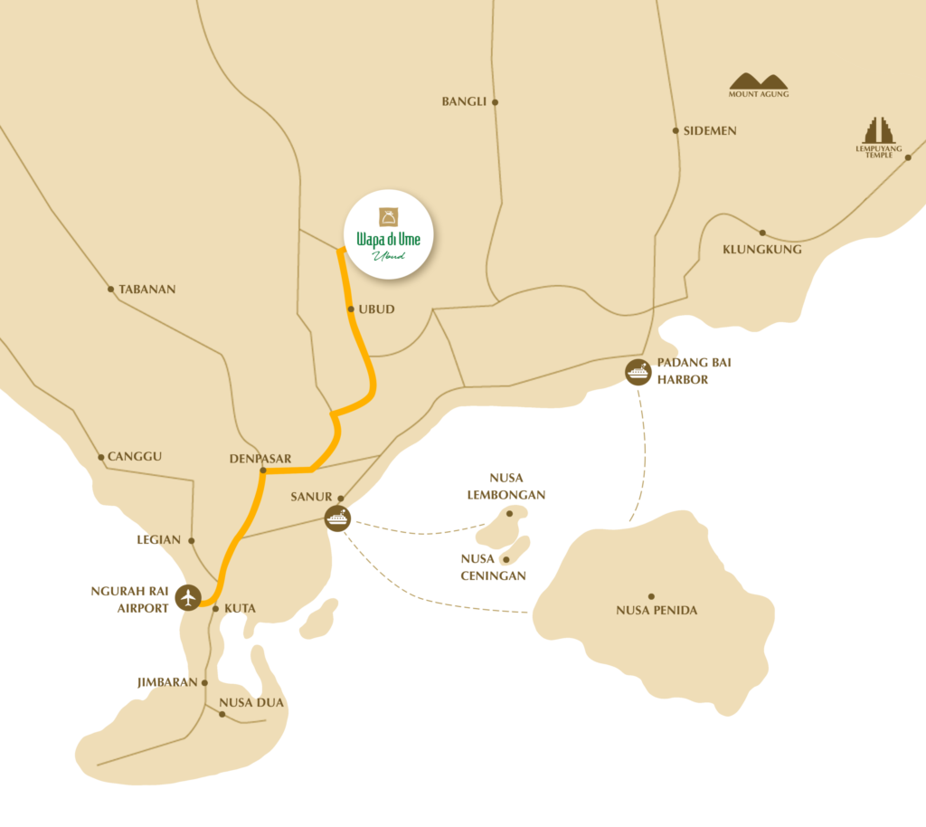Map of the direction from the airport to Wapa di Ume